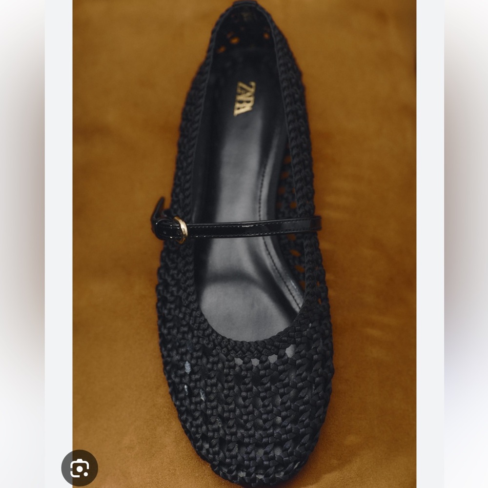 Zara Black Woven Flats with Strap